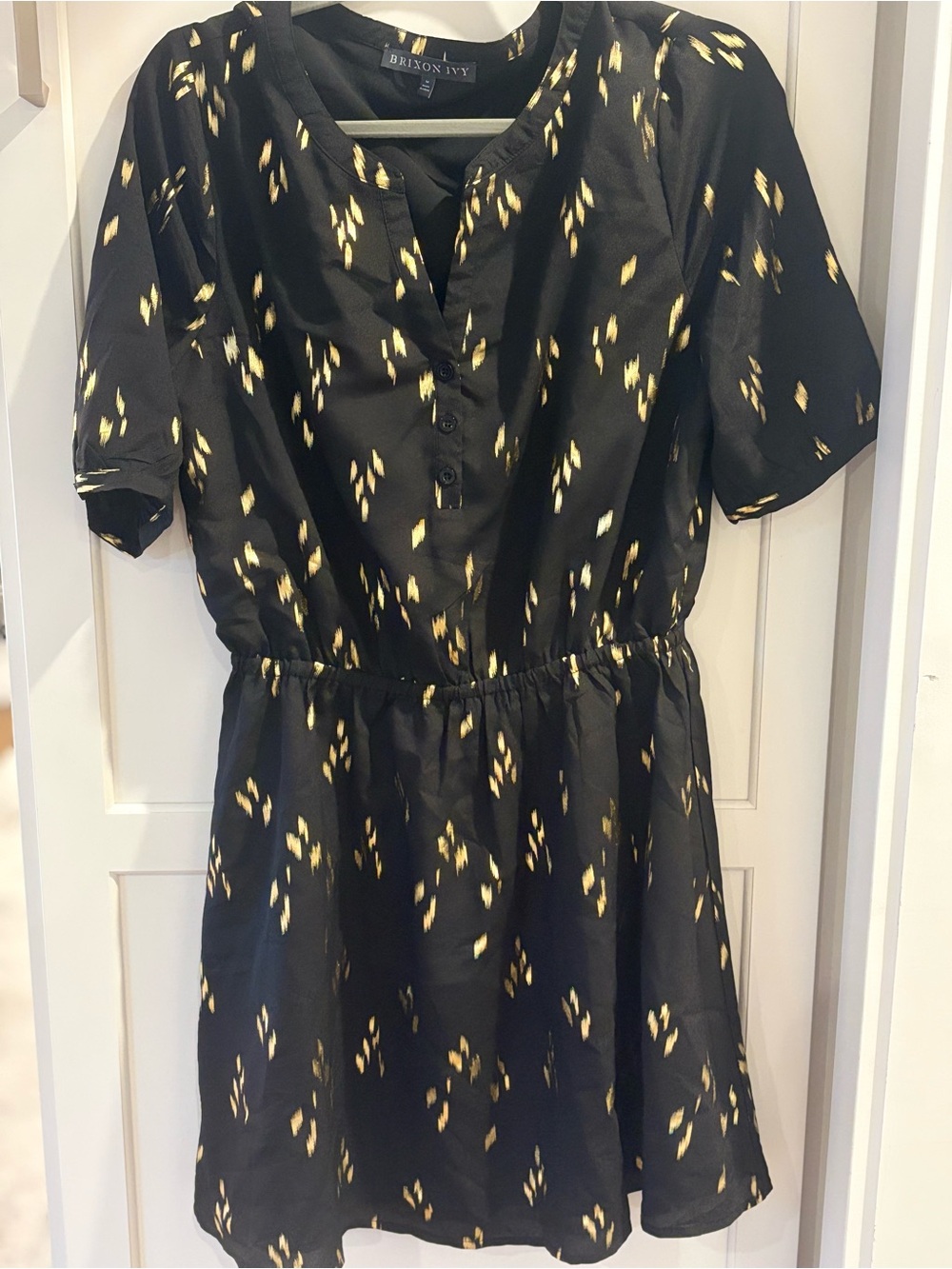 Brixon Ivy Black Mini Dress with Gold Accent Print
